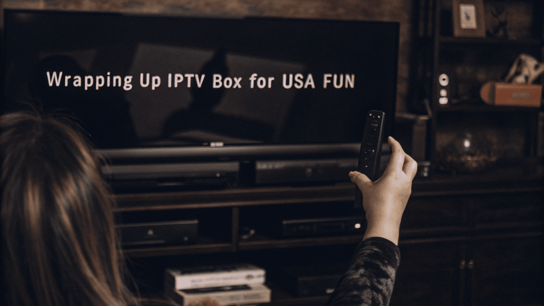 Me waving with an IPTV box for USA, TV in victory mode