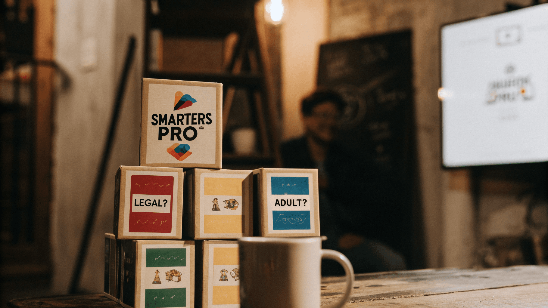 Me stacking IPTV Smarters Pro subscription FAQ tower with TV