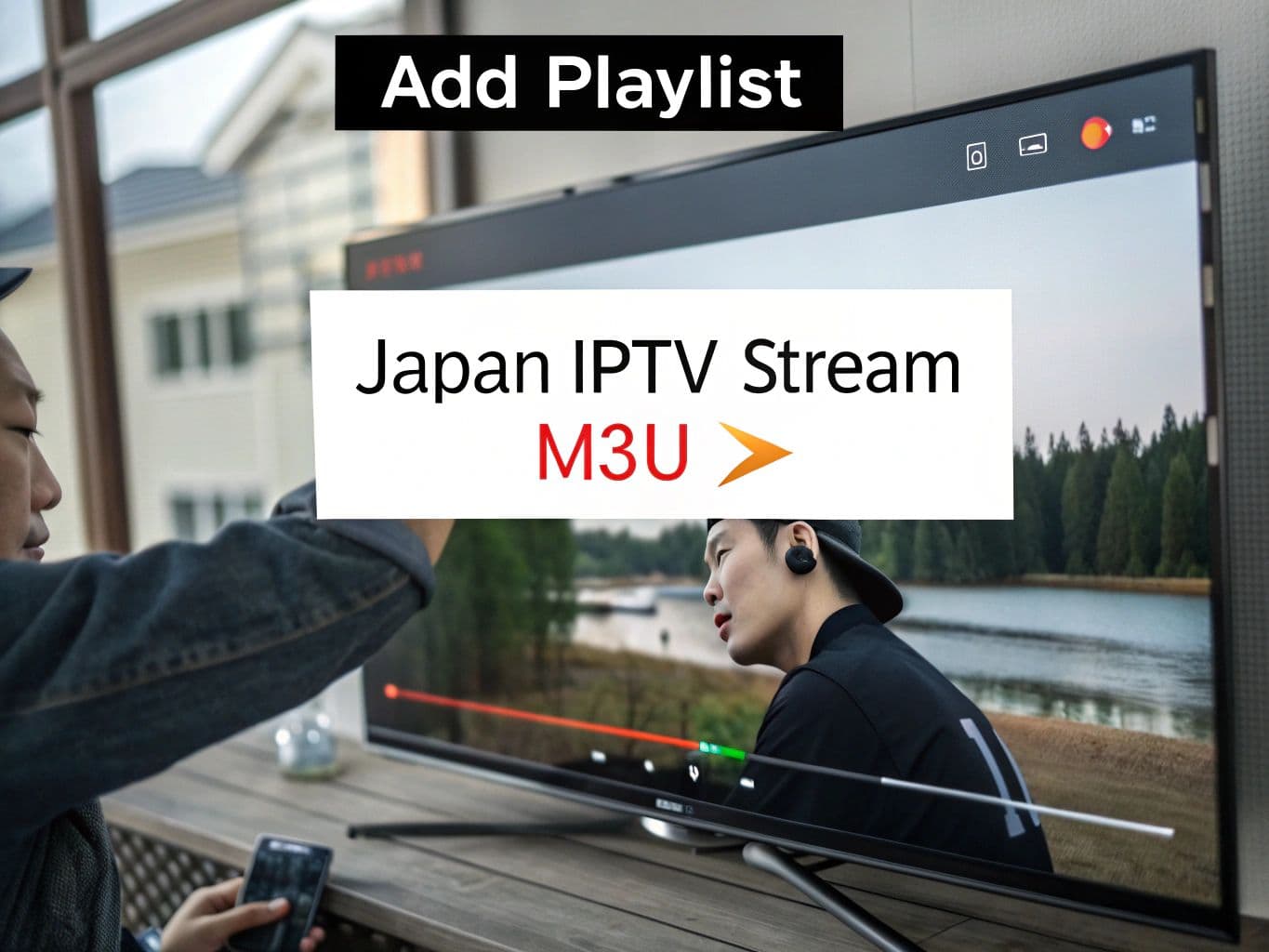IPTV Client Setup - Adding the M3U Playlist Annotated screenshot of IPTV client setup with japan iptv stream m3u URL entry.